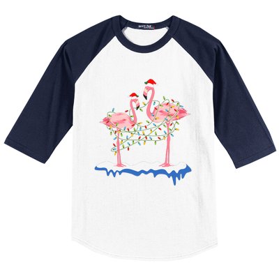 Flamingo Christmas Santa Hat Christmas Lights Flamingo Lover Baseball Sleeve Shirt