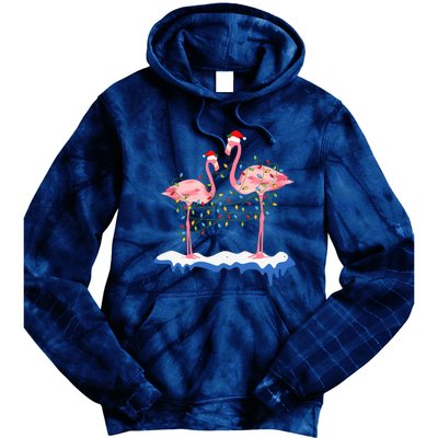 Flamingo Christmas Santa Hat Christmas Lights Flamingo Lover Tie Dye Hoodie