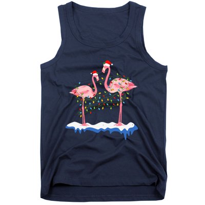 Flamingo Christmas Santa Hat Christmas Lights Flamingo Lover Tank Top