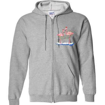 Flamingo Christmas Santa Hat Christmas Lights Flamingo Lover Full Zip Hoodie