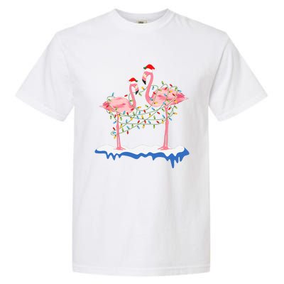 Flamingo Christmas Santa Hat Christmas Lights Flamingo Lover Garment-Dyed Heavyweight T-Shirt