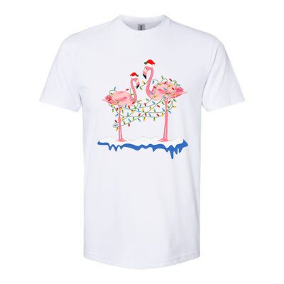 Flamingo Christmas Santa Hat Christmas Lights Flamingo Lover Softstyle CVC T-Shirt