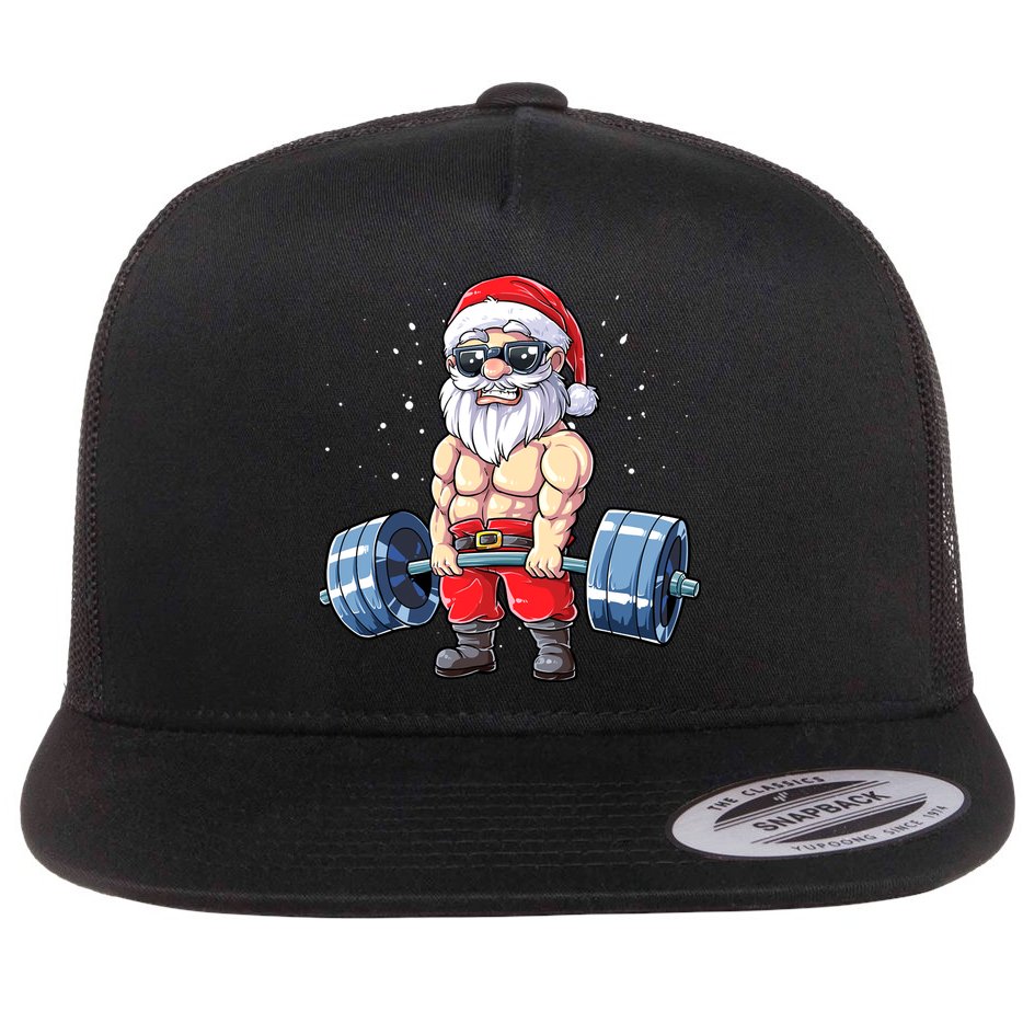 Fitness Christmas Santa Deadlift Gym Xmas  Flat Bill Trucker Hat