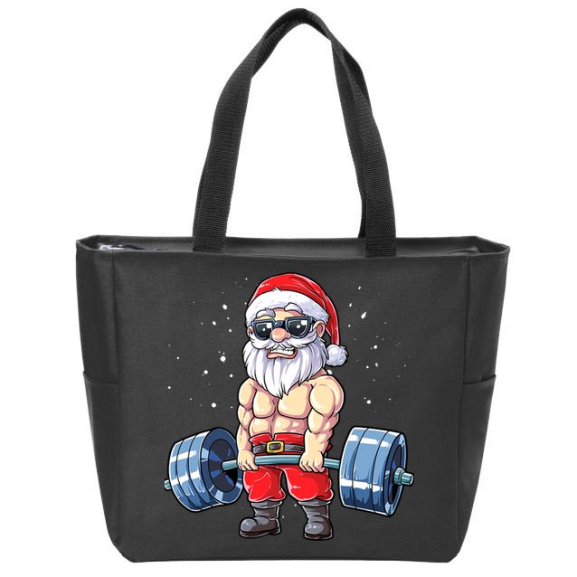 Fitness Christmas Santa Deadlift Gym Xmas  Zip Tote Bag