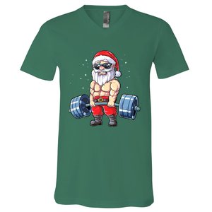 Fitness Christmas Santa Deadlift Gym Xmas  V-Neck T-Shirt