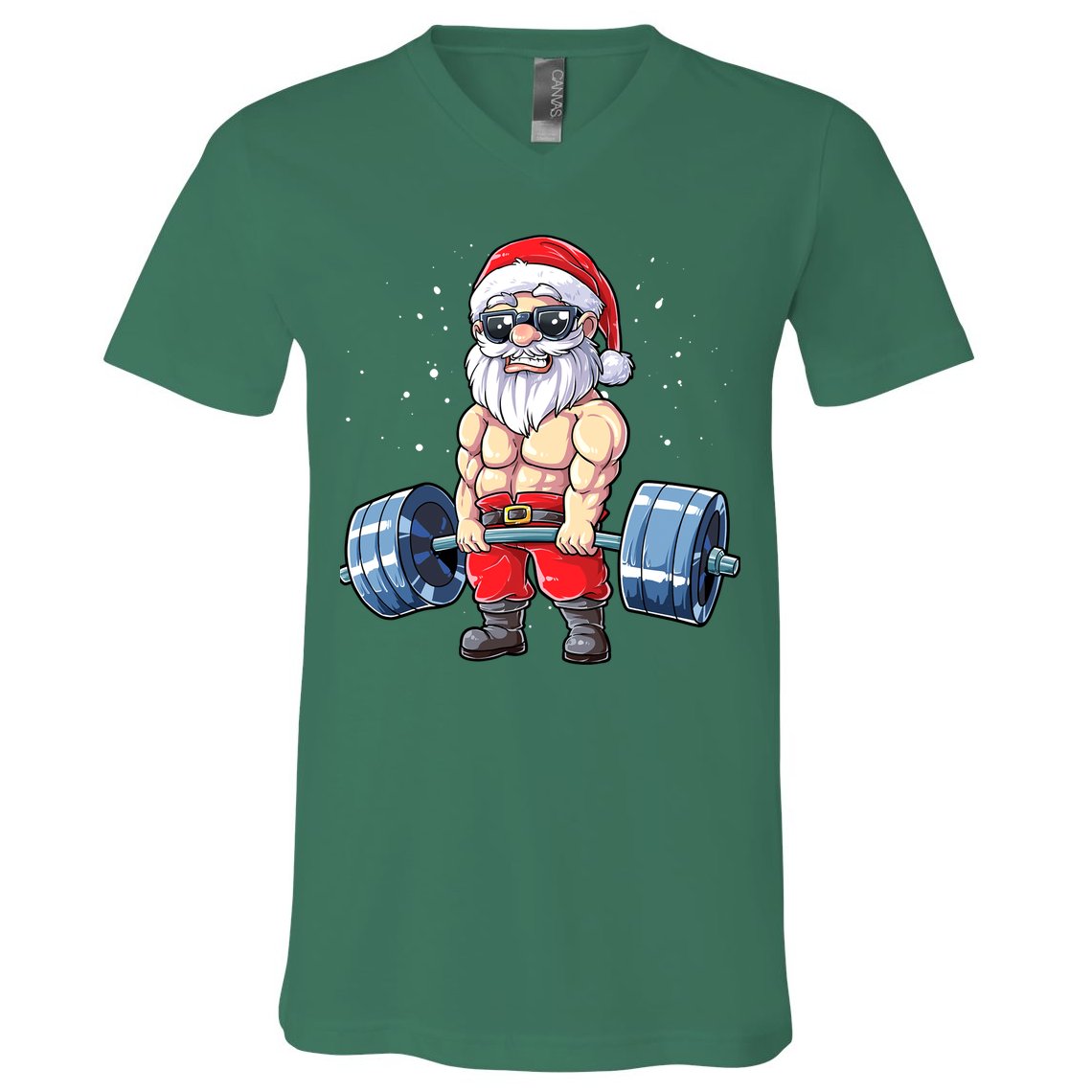 Fitness Christmas Santa Deadlift Gym Xmas  V-Neck T-Shirt