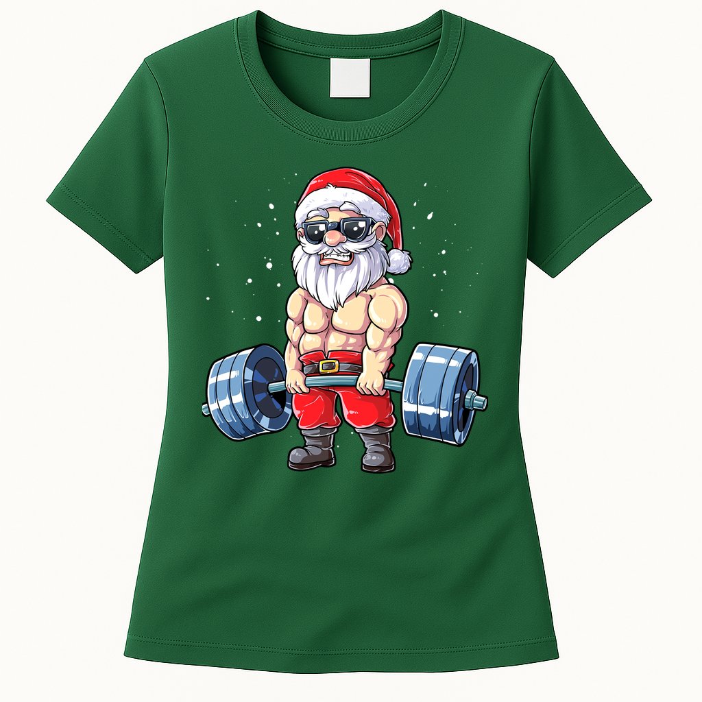 Fitness Christmas Santa Deadlift Gym Xmas  Womens T-Shirt