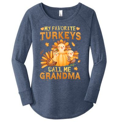 Funny Cute S My Favorite Turkeys Call Me Grandma Fall Thanksgiving Women's Perfect Tri Tunic Long Sleeve Shirt