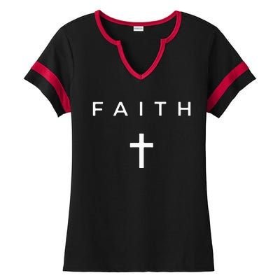 Faith Cross Subtle Christian Minimalist Religious Faith Ladies Halftime Notch Neck Tee