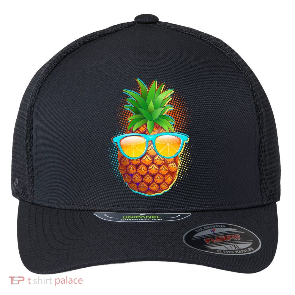 Funny Cool Summertime Pineapple Flexfit Unipanel Trucker Cap