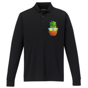 Funny Cool Summertime Pineapple Performance Long Sleeve Polo