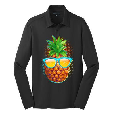 Funny Cool Summertime Pineapple Silk Touch Performance Long Sleeve Polo