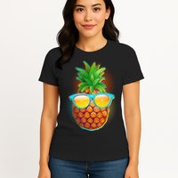 Funny Cool Summertime Pineapple Womens T-Shirt