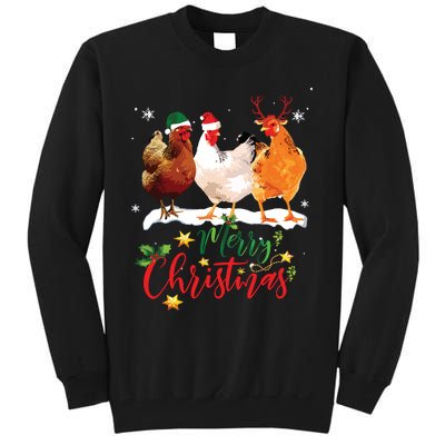 Funny Chickens Santa Elf Reindeer Christmas Ornament Decor Tall Sweatshirt