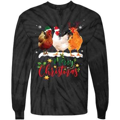 Funny Chickens Santa Elf Reindeer Christmas Ornament Decor Tie-Dye Long Sleeve Shirt