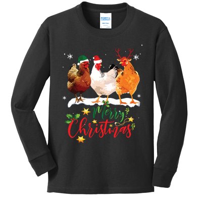 Funny Chickens Santa Elf Reindeer Christmas Ornament Decor Kids Long Sleeve Shirt