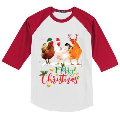 Funny Chickens Santa Elf Reindeer Christmas Ornament Decor Kids Colorblock Raglan Jersey