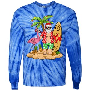 Flamingo Christmas Sweater Funny Santa Palm Tree Pineapple Gift Tie-Dye Long Sleeve Shirt