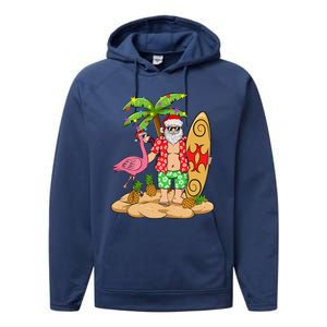 Flamingo Christmas Sweater Funny Santa Palm Tree Pineapple Gift Performance Fleece Hoodie