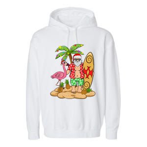 Flamingo Christmas Sweater Funny Santa Palm Tree Pineapple Gift Garment-Dyed Fleece Hoodie