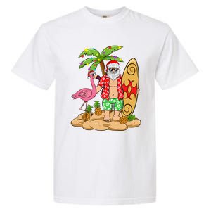 Flamingo Christmas Sweater Funny Santa Palm Tree Pineapple Gift Garment-Dyed Heavyweight T-Shirt