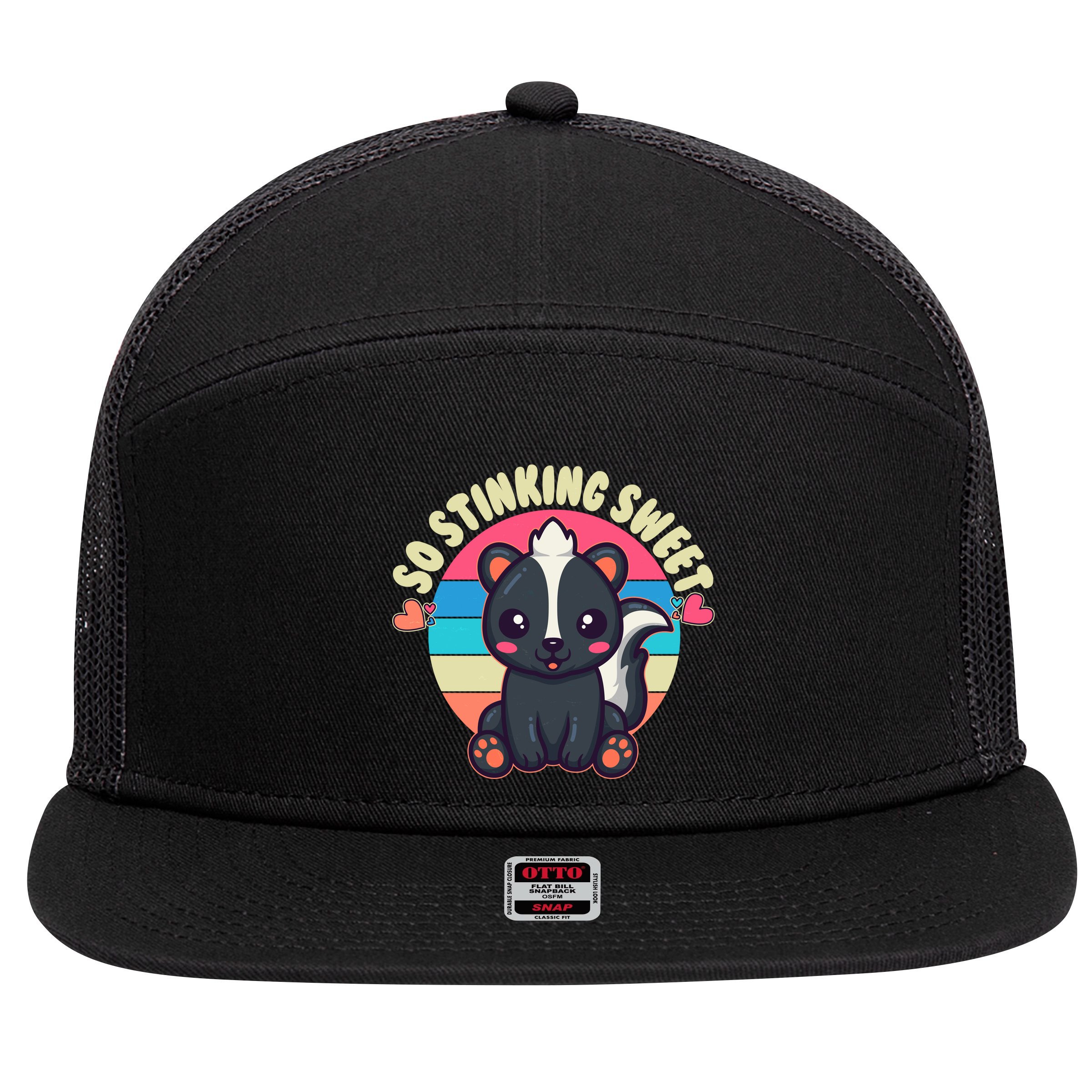 Funny Cute Skunk So Stinking Sweet 7 Panel Mesh Trucker Snapback Hat