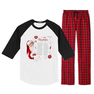 Funny Cute Santa Christmas Check Bucket List Gift For Mom Gift Raglan Sleeve Pajama Set