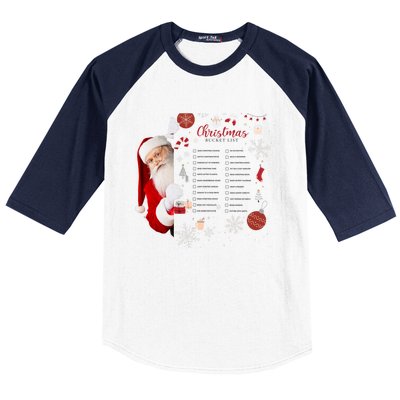 Funny Cute Santa Christmas Check Bucket List Gift For Mom Gift Baseball Sleeve Shirt