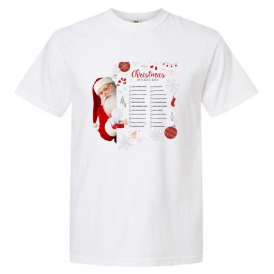 Funny Cute Santa Christmas Check Bucket List Gift For Mom Gift Garment-Dyed Heavyweight T-Shirt