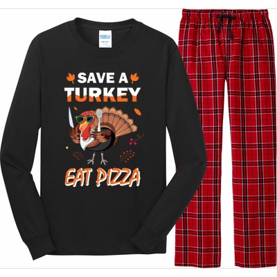 Funny Cute ''Save A Turkey Eat Pizza'' Thanksgiving Turkey Day Pizza Lover For Long Sleeve Pajama Set