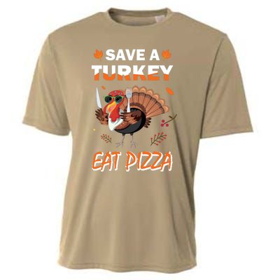 Funny Cute ''Save A Turkey Eat Pizza'' Thanksgiving Turkey Day Pizza Lover For Cooling Performance Crew T-Shirt