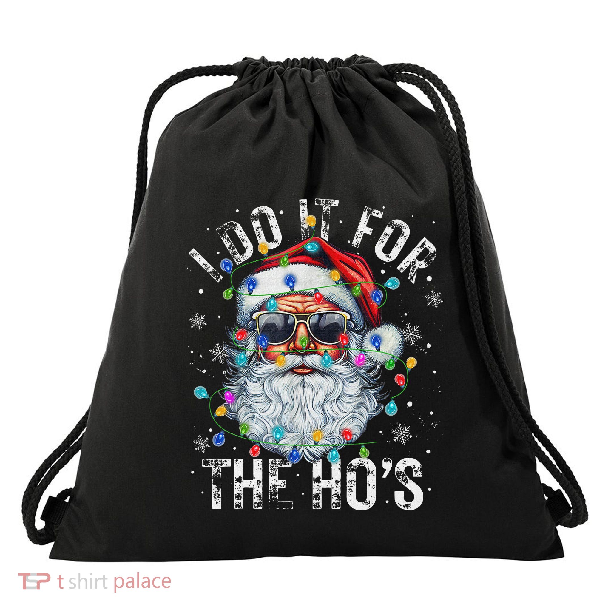 Funny Christmas Santa Claus I Do It For The Hos Cute Xmas Drawstring Bag