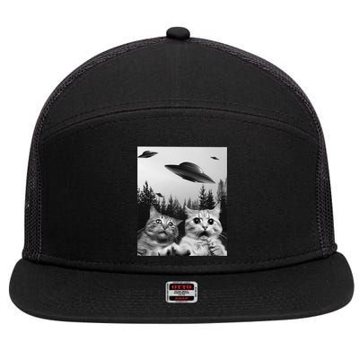 Funny Cat Selfie with UFOs 7 Panel Mesh Trucker Snapback Hat