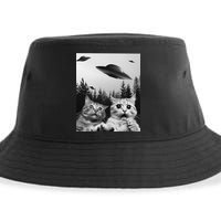 Funny Cat Selfie with UFOs Sustainable Bucket Hat