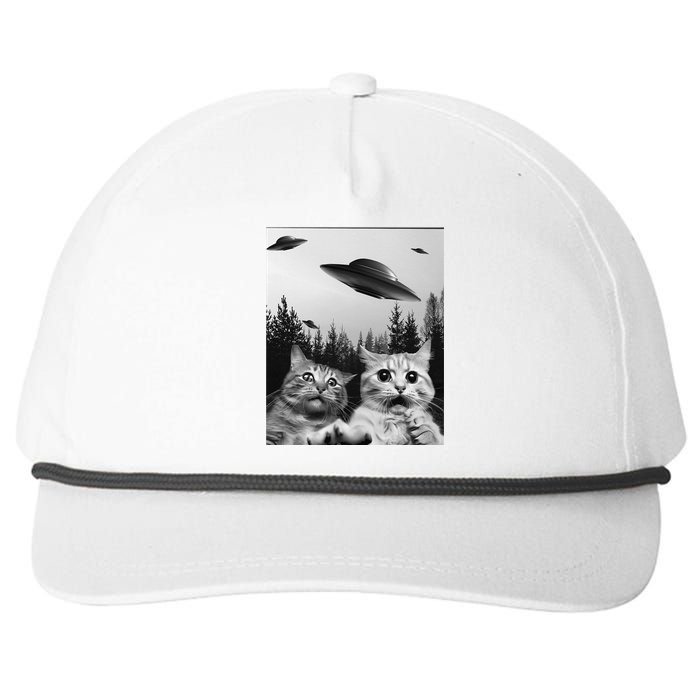 Funny Cat Selfie with UFOs Snapback Five-Panel Rope Hat