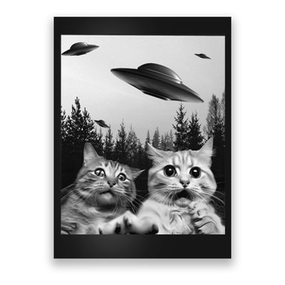 Funny Cat Selfie with UFOs Poster