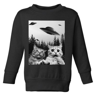 Funny Cat Selfie with UFOs Toddler Sweatshirt