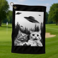 Funny Cat Selfie with UFOs Golf Towel