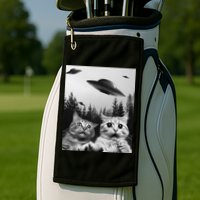 Funny Cat Selfie with UFOs Golf Towel