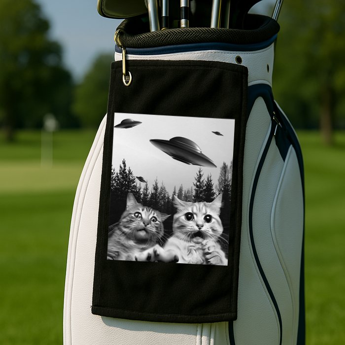 Funny Cat Selfie with UFOs Golf Towel