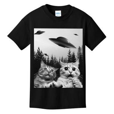 Funny Cat Selfie with UFOs Kids T-Shirt
