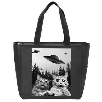 Funny Cat Selfie with UFOs Zip Tote Bag