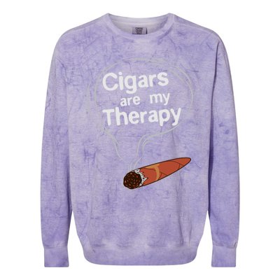 Funny Cigar Smoker Print Cigars Are My Therapy Gift Product Gift Colorblast Crewneck Sweatshirt