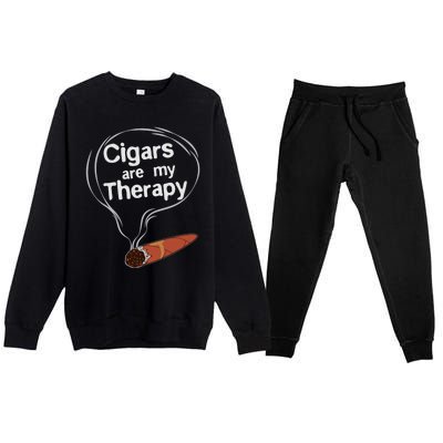 Funny Cigar Smoker Print Cigars Are My Therapy Gift Product Gift Premium Crewneck Sweatsuit Set