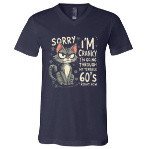 Fun Cat Sorry IM Cranky IM Going Through My Terrible 60S V-Neck T-Shirt