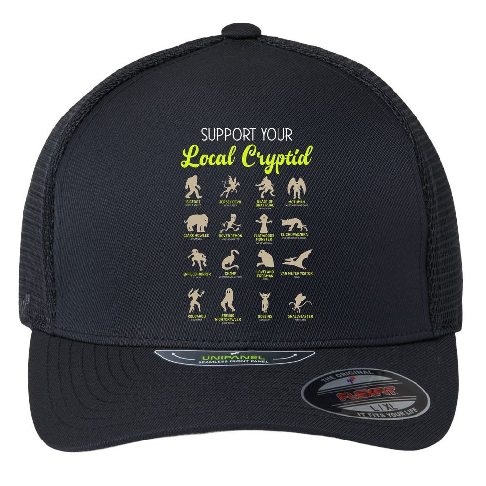 Funny Cryptozoology Support Your Local Cryptid Research Team Flexfit Unipanel Trucker Cap