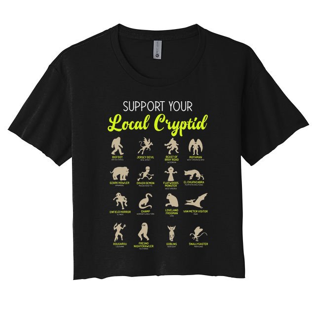 Funny Cryptozoology Support Your Local Cryptid Research Team Women's Crop Top Tee
