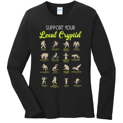 Funny Cryptozoology Support Your Local Cryptid Research Team Ladies Long Sleeve Shirt