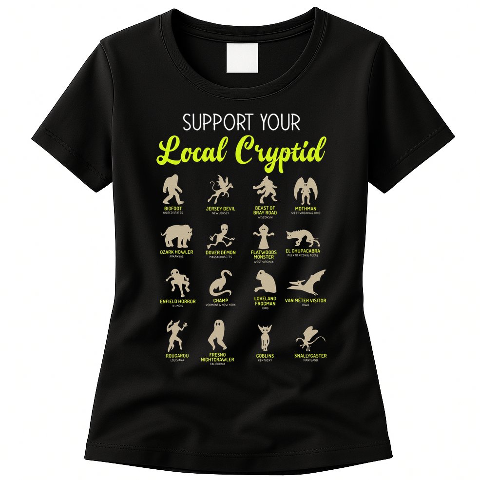 Funny Cryptozoology Support Your Local Cryptid Research Team Womens T-Shirt