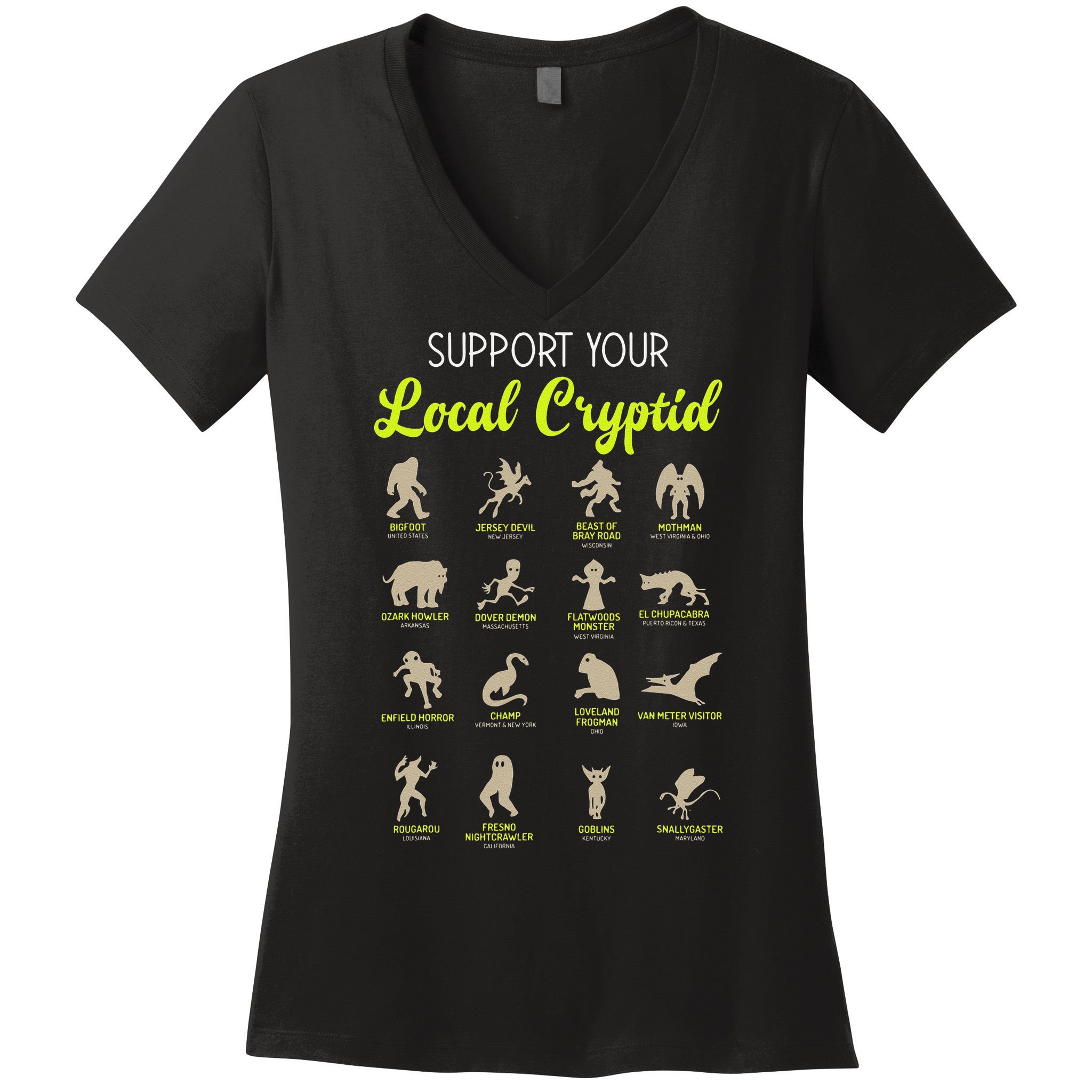 Funny Cryptozoology Support Your Local Cryptid Research Team Women's V-Neck T-Shirt